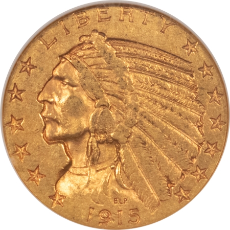 $5 1915 $5 INDIAN GOLD, GSA – NGC AU-58, FROM THE GSA HOARD