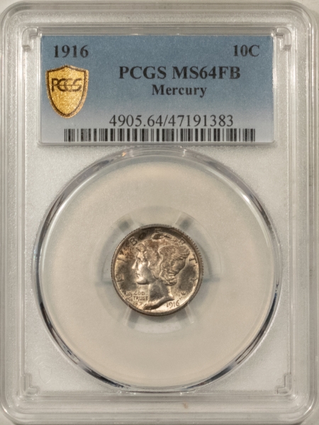 Mercury Dimes 1916 MERCURY DIME – PCGS MS-64 FB, PLEASING & ORIGINAL!