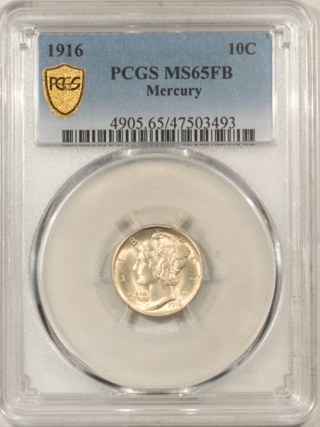 Mercury Dimes 1916 MERCURY DIME – PCGS MS-65 FB, FRESH GEM!