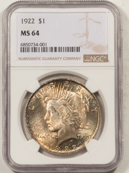 New Certified Coins 1922 PEACE DOLLAR – NGC MS-64, PREMIUM QUALITY, LOOKS GEM! PRETTY!