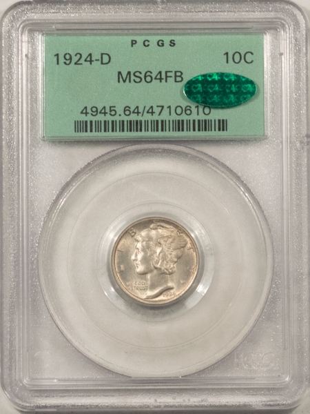 CAC Approved Coins 1924-D MERCURY DIME – PCGS MS-64 FB, OLD GREEN HOLDER, FRESH, PQ & CAC APPROVED!