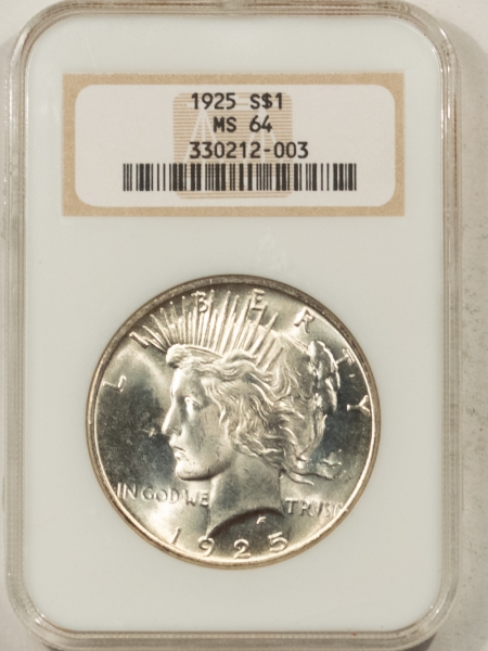 New Certified Coins 1925 PEACE DOLLAR – NGC MS-64, FATTIE HOLDER! PREMIUM QUALITY!