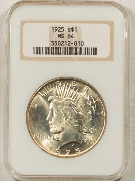 New Certified Coins 1925 PEACE DOLLAR – NGC MS-64, FATTIE HOLDER & PREMIUM QUALITY!