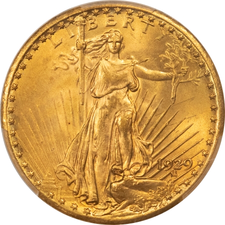 $20 RARE 1929 $20 ST GAUDENS GOLD, PCGS MS-64; FIRST OF THE “FAB-5” DATE RUN; FRESH!