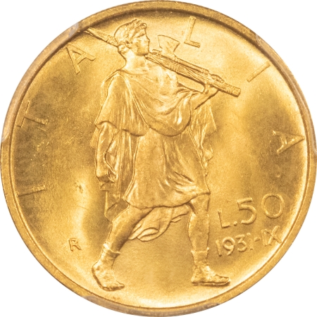 New Certified Coins 1931-R ITALY 50 LIRE GOLD, KM-71, YEAR IX – PCGS MS-65, FRESH GEM!