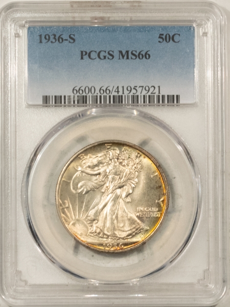 New Certified Coins 1936-S WALKING LIBERTY HALF DOLLAR – PCGS MS-66 PRETTY! TOUGH DATE! PCGS = $1600