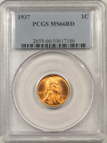 Lincoln Cents (Wheat) 1937 LINCOLN CENT – PCGS MS-66 RD, BLAZING RED!