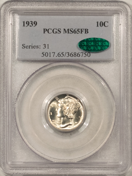 CAC Approved Coins 1939 MERCURY DIME – PCGS MS-65 FB, FRESH, FLASHY, PREMIUM QUALITY, CAC APPROVED!