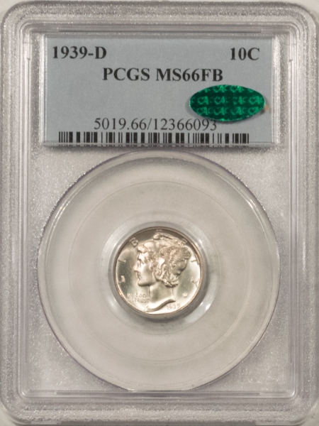 CAC Approved Coins 1939-D MERCURY DIME – PCGS MS-66 FB, PRETTY, PREMIUM QUALITY & CAC APPROVED!