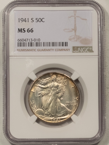 New Certified Coins 1941-S WALKING LIBERTY HALF DOLLAR NGC MS-66, PRETTY & PREMIUM QUALITY!