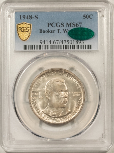 CAC Approved Coins 1948-S BOOKER T WASHINGTON COMMEM HALF DOLLAR – PCGS MS-67 CAC! SUPERB GEM, PQ+!