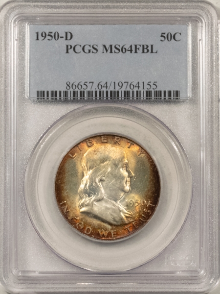 Franklin Halves 1950-D FRANKLIN HALF DOLLAR – PCGS MS-64 FBL, PRETTY MINT SET TONING, PQ!