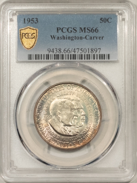 New Certified Coins 1953 WASHINGTON-CARVER COMMEM HALF DOLLAR PCGS MS-66, PQ & APPEARS 66+!