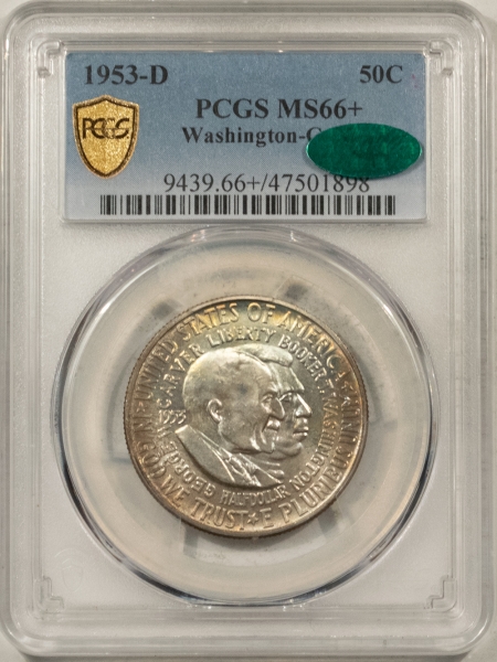 CAC Approved Coins 1953-D WASHINGTON-CARVER COMMEM HALF DOLLAR PCGS MS-66+ CAC, RARE! POP 8/3 FINER