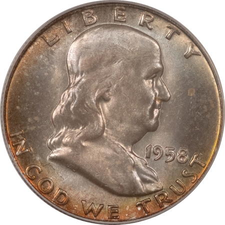 CAC Approved Coins 1958-D FRANKLIN HALF DOLLAR – PCGS MS-66 FBL, PRETTY TONING & PQ & CAC APPROVED!