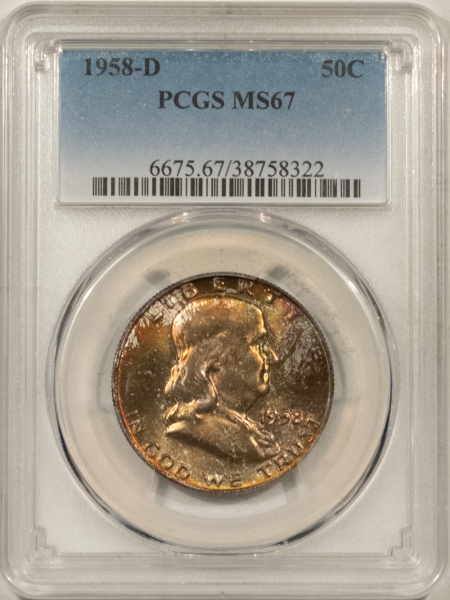 Franklin Halves 1958-D FRANKLIN HALF DOLLAR – PCGS MS-67, GORGEOUS, SUPERB GEM!