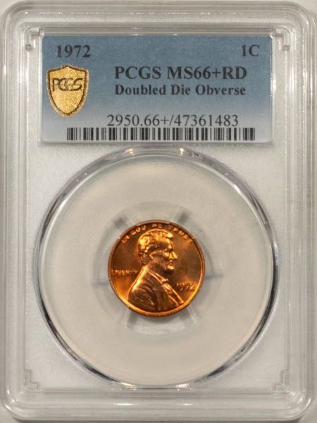 Lincoln Cents (Memorial) 1972/72 LINCOLN CENT, DOUBLED DIE OBVERSE – PCGS MS-66+ RD, BLAZING RED & PQ!