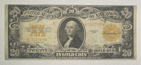 Large Gold Certificates 1922 $20 GOLD CERTIFICATE, FR-1187, HONEST PROBLEM-FREE F/VF NOTE