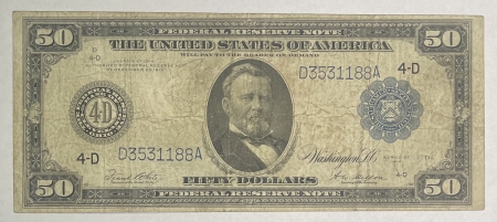 Large Federal Reserve Notes 1914 $50 FEDERAL RESERVE NOTE, FR-1039, HONEST CIRCULATED EXAMPLE!