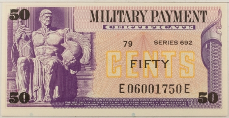 MPCs (Military Payment Certificates) MILITARY PAYMENT CERTIFICATE-SERIES 692, 50c, FIRST PRINTING, PMG CH UNC 64 EPQ