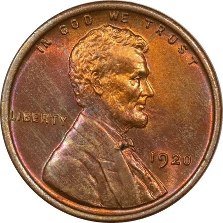 Lincoln Cents (Wheat) 1920 LINCOLN CENT – UNCIRCULATED, GORGEOUS MINT GREEN W/WOOD GRAIN TONING