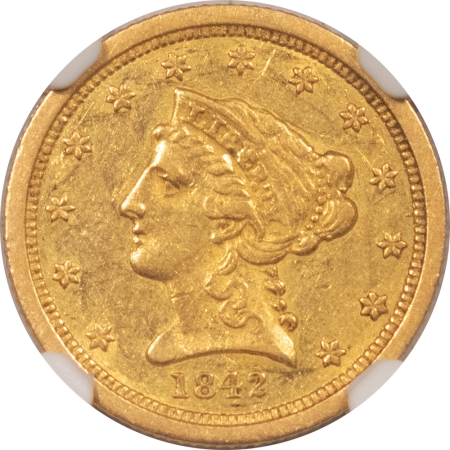 $2.50 1842-O $2.50 LIBERTY GOLD – NGC AU-55, TOUGH EARLY NEW ORLEANS GOLD!