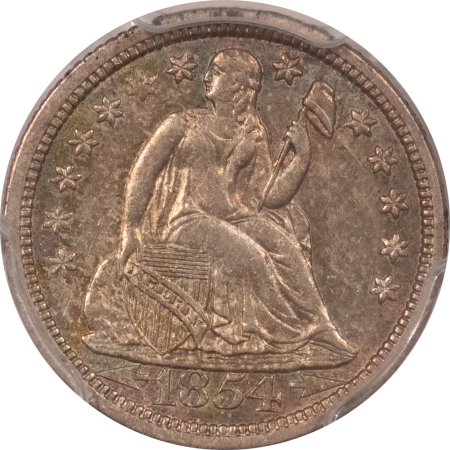 Liberty Seated Dimes 1854-O SEATED LIBERTY DIME, ARROWS – PCGS AU-55, TOUGH DATE!