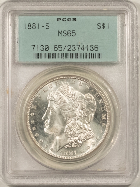 Morgan Dollars 1881-S MORGAN DOLLAR – PCGS MS-65, OLD GREEN HOLDER & PREMUM QUALITY!