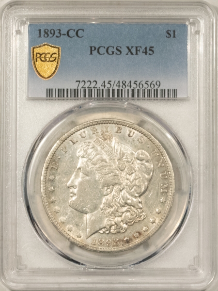 Morgan Dollars 1893-CC MORGAN DOLLAR – PCGS XF-45, FLASHY & LOOKS AU, WELL-STRUCK!