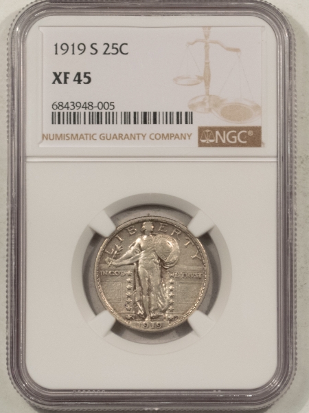 New Certified Coins 1919-S STANDING LIBERTY QUARTER – NGC XF-45, STRONG DATE!