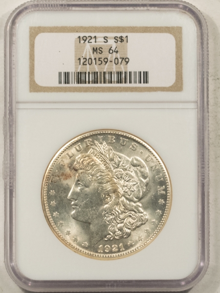 Morgan Dollars 1921-S MORGAN DOLLAR – NGC MS-64, GREAT LUSTER!