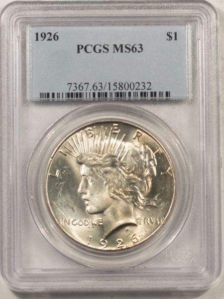 New Certified Coins 1926 PEACE DOLLAR – PCGS MS-63, FLASHY LUSTROUS!