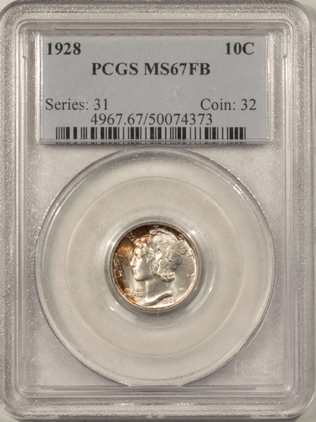 Dimes 1928 MERCURY DIME – PCGS MS-67 FB, PRETTY & SUPERB GEM! TOUGH!