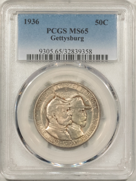 New Certified Coins 1936 GETTYSBURG COMMEMORATIVE HALF DOLLAR – PCGS MS-65, PRETTY GEM!