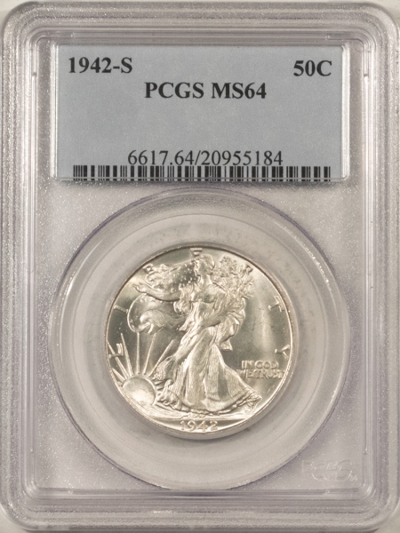 New Certified Coins 1942-S WALKING LIBERTY HALF DOLLAR – PCGS MS-64, BLAST WHITE