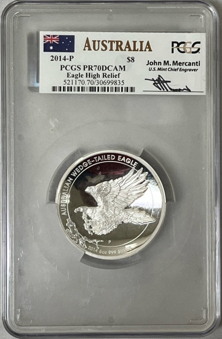 Bullion 2014-P $8 AUSTRALIA HR WEDGE-TAILED EAGLE 5 OZ .999 PCGS PR-70 DCAM MERCANTI