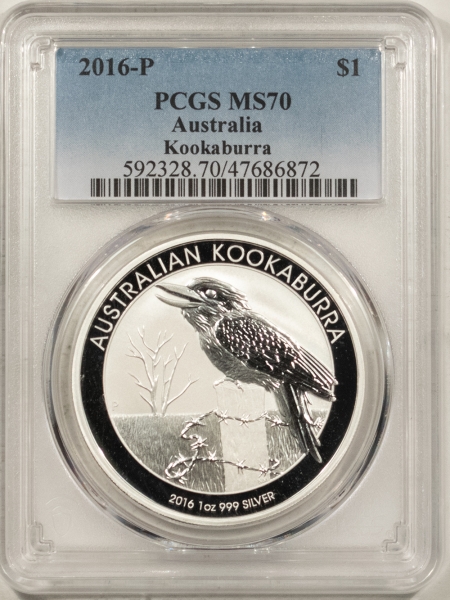 Bullion 2016-P $1 AUSTRALIA KOOKABURRA, 1 OZ .999 SILVER – PCGS MS-70 PERFECT!