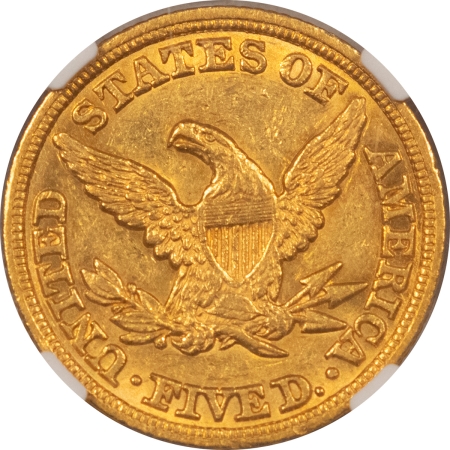 $5 1847 $5 LIBERTY GOLD, NO MOTTO – NGC AU-58, FS-302, MISPLACED 1