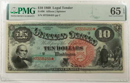 Legal Tender 1869 $10 LEGAL TENDER ‘RAINBOW NOTE’ FR-96 PMG GEM UNC 65 EPQ-GORGEOUS GEM RARE!