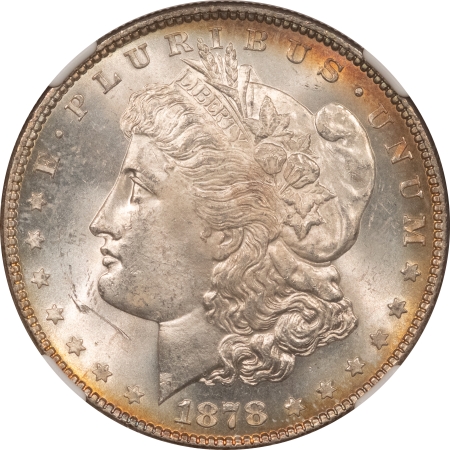 Morgan Dollars 1878 7TF MORGAN DOLLAR – REV OF 78 NGC MS-63, FLASHY & SEMI-PROOFLIKE