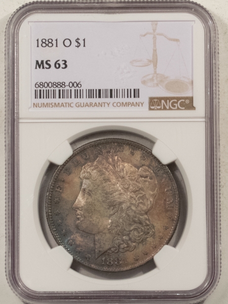 Dollars 1881-O MORGAN DOLLAR – NGC MS-63, ORIGINAL & DEEPLY TONED!