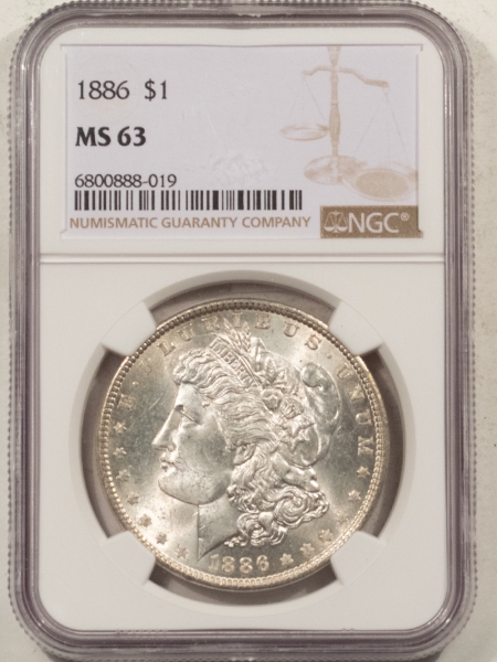 Dollars 1886 MORGAN DOLLAR – NGC MS-63, BLAST WHITE & FROSTY!