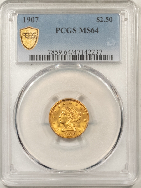 $2.50 1907 $2.50 LIBERTY GOLD – PCGS MS-64, FLASHY