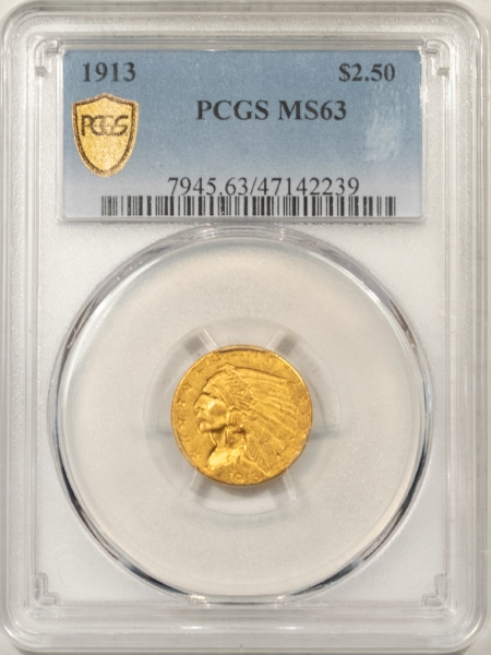 $2.50 1913 $2.50 INDIAN GOLD – PCGS MS-63, CHOICE! BETTER DATE!