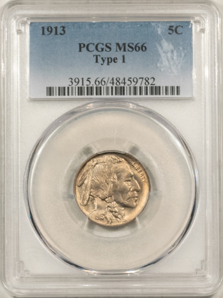 Buffalo Nickels 1913 BUFFALO NICKEL, TYPE I – PCGS MS-66, FIRST YEAR!