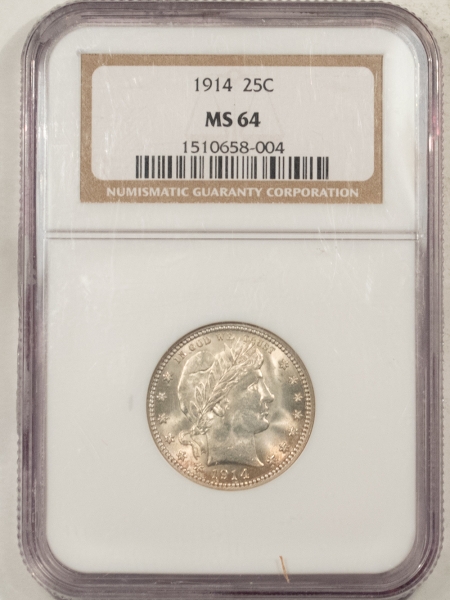 Barber Quarters 1914 BARBER QUARTER – NGC MS-64, FRESH WHITE & FLASHY!