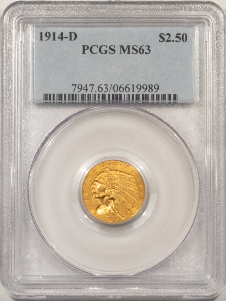 $2.50 1914-D $2.50 INDIAN GOLD – PCGS MS-63, FRESH & FLASHY! SEMI-KEY DATE!