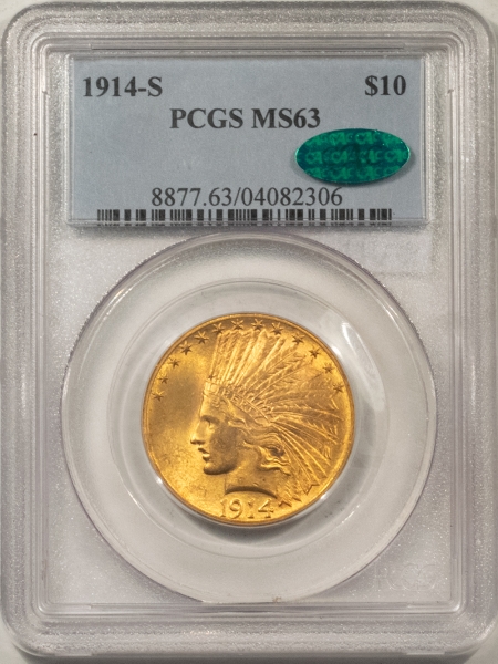 $10 1914-S $10 INDIAN GOLD PCGS MS-63 CAC APPROVED – PREMIUM QUALITY LOOKS MS64!