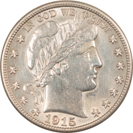 Barber Halves 1915-D BARBER HALF DOLLAR – UNCIRCULATED BUT OBVERSE CLEANED, REVERSE IS CHOICE!