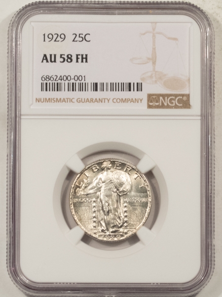 New Certified Coins 1929 STANDING LIBERTY QUARTER – NGC AU-58 FH, FLASHY WHITE & PREMIUM QUALITY!